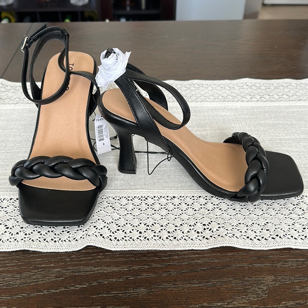 Black braided heel sandals